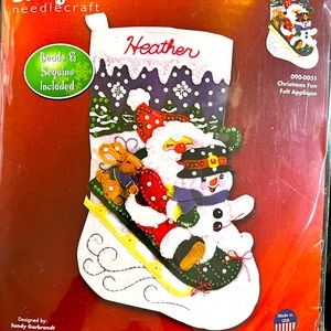 Janlynn Santa & Snowman Sledding Felt Stocking Kit Craft, 10.25 x 16.5.